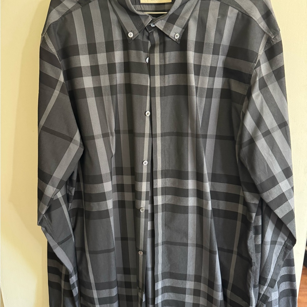 Burberry Charcoal and Light Gray Plaid Shirt